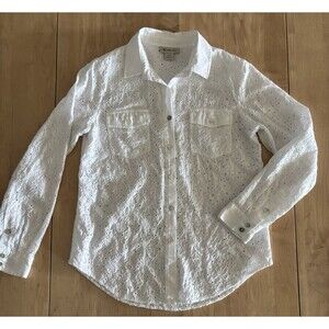Ariat White Long Sleeve Lace Button Embroidered Floral Tencel Blouse M